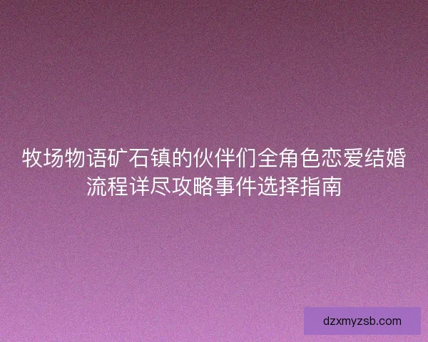 牧场物语矿石镇的伙伴们全角色恋爱结婚流程详尽攻略事件选择指南
