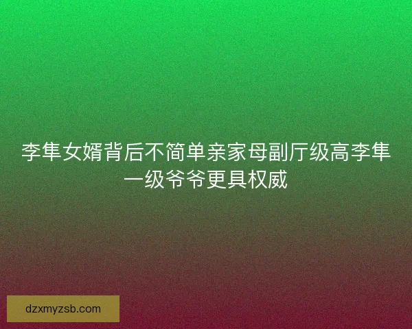 李隼女婿背后不简单亲家母副厅级高李隼一级爷爷更具权威